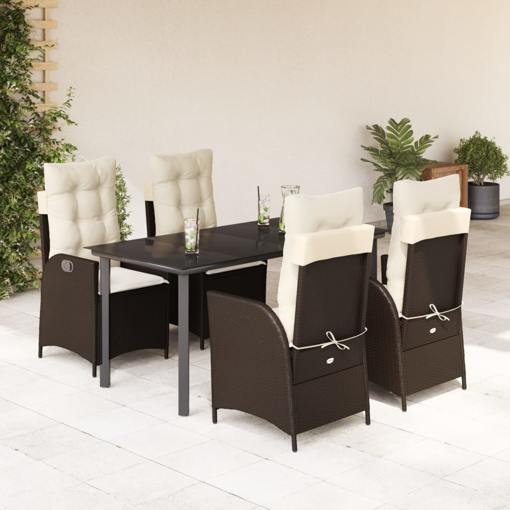 5-tlg. Garten-Essgruppe mit Kissen Braun Poly Rattan